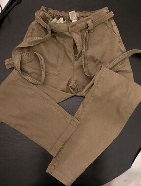 Mason & Belle Olive Green Paperbag Tie Waist Straight Pants